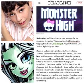 Ceci Balagot was cast as Frankie Stein in the upcoming Nickelodeon live-action musical movie "Monster High"