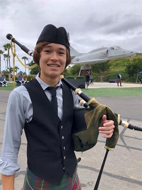 Jadon Han competed and earned third place at the Western United States Pipe Band Association Scottish Festival