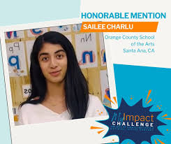 Sailee Charlu was named a Scholarship Awardee in the MyImpact Challenge, The Bill of Rights Institute’s National Civics Contest