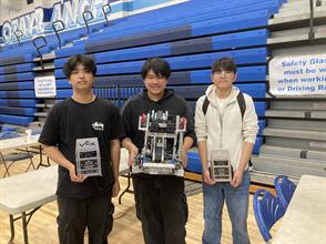 Justin Hong, Peyton Hsu, and Alex Hwang competed at the 16th Annual Chula Vista Robotics Tournament, where they won the Amaze Award for their consistently high-performing and competitive robot