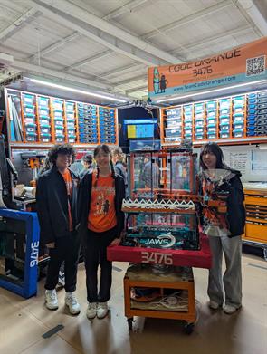 Chloesse Chang, Conlan Goodemote, and Coco Xiao competed in the Aerospace Valley Regional Robotics Tournament in Lancaster where their team ranked fourth out of 40, and was the first pick of Alliance 2 in the playoffs