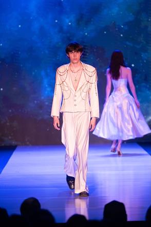 Ryder Flowers walked in the Woodbury University student designer fashion show runway benefit